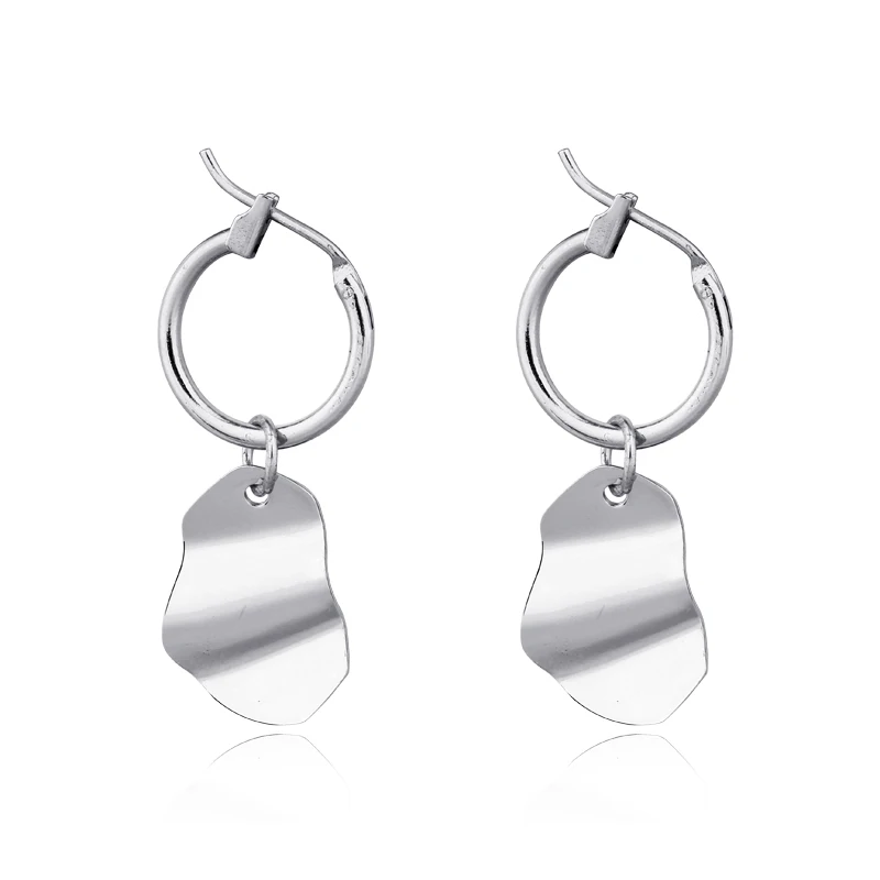 

1pair Simple Wave Irregular Geometry Pendant Hoop Earrings For Women Glitter Smooth Silver Gold Color Earrings Jewelry E569