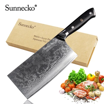 

SUNNECKO Premium 7" Cleaver Knife Damascus Steel Kitchen Chef's Knives Japanese VG10 Blade Meat Vegetable Cutter Tool G10 Handle
