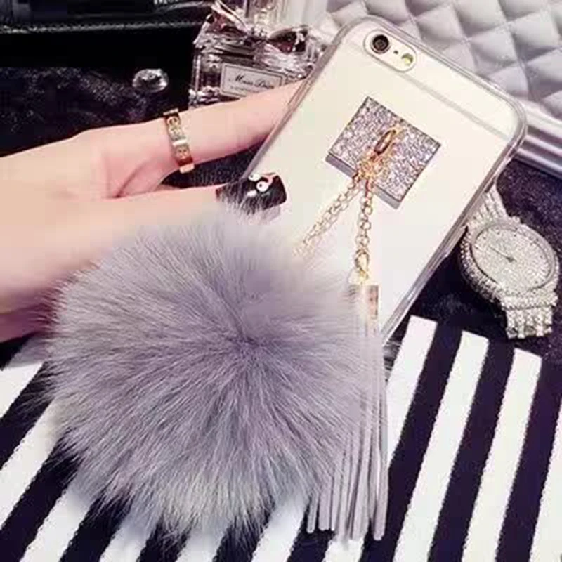 1 Pc/lot Acrylic Drill Pasted Hairball Tassel Cell Phone Case Back Cover for iphone 7 6s Plus 5s |