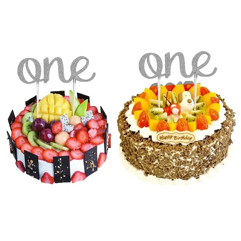 

Shiny Creative Letter ONE Two-Sided Silver First Birthday Cake Topper Decoration for Bake Package Cupcake