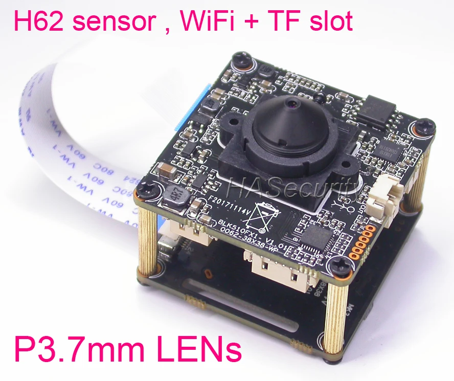 

special 3.7mm LENs WiFi 720P 1/4" H62 CMOS image sensor + IPC510 IP camera CCTV module PCB + WiFi + TF slot board