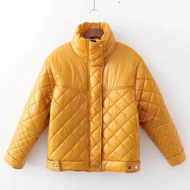 2019 Winter Glossy Yellow Down Parka women's Ribbons Solid Coat Women