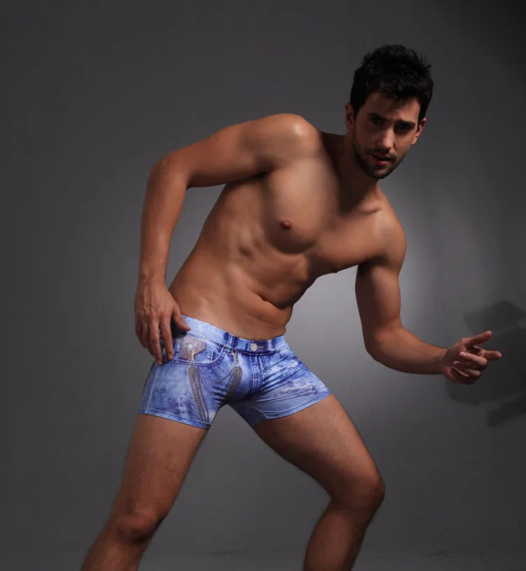 Сексуальное мужское нижнее белье, настоящие джинсы, ковбойские молочные Шелковые Мужские штаны, фирменные качественные боксеры, мужские трусы - Цвет: 847 light blue