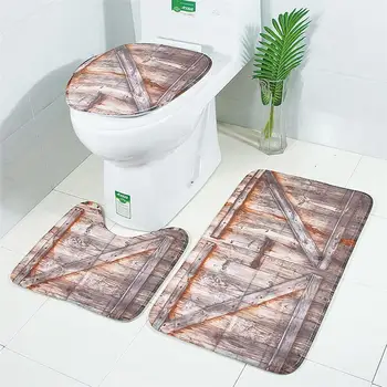 

Three Pieces Toilet Rug Bathroom Pedestal Mat Set Comfortable Skidproof Water-absorbing Toilet Lid Cover Bath Mat Contour Rug