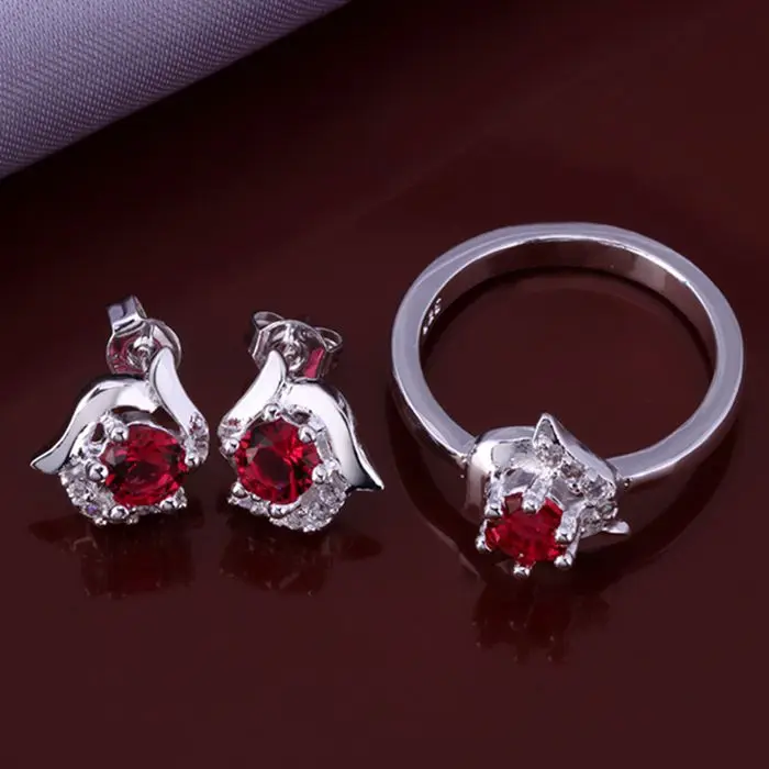 

Hot selling 925 fashion red rose R+E Jewelry Set SMTS656