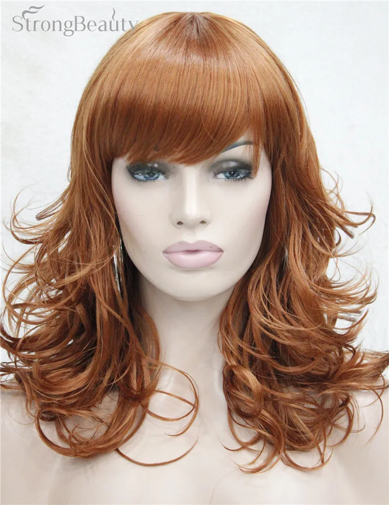 StrongBeauty синтетический Средний кудрявый парик черный блонд коричневый парик для афроамериканки женщина волосы с челкой