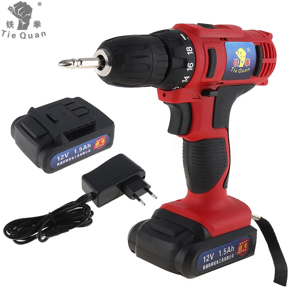 Goede Draadloze 12 v Elektrische Boor Schroevendraaier Twee speed Schroef Driver Power Tools met 18 Gear Torque voor Handling Schroeven boren