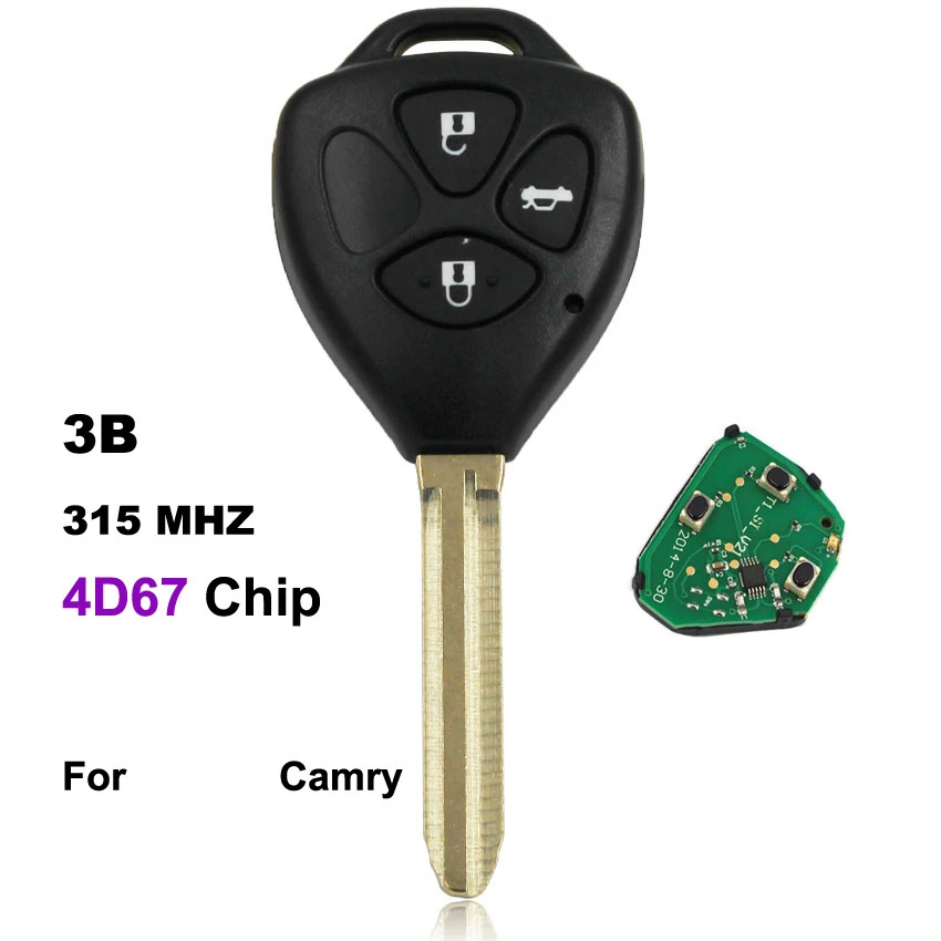 3 кнопки Автозапуск Брелок дистанционного ключа для Toyota Camry 315/433 МГц(G-Sensor)/4D67 чип внутри TOY43 необработанное лезвие - Количество кнопок: 315mhz4D67Chip