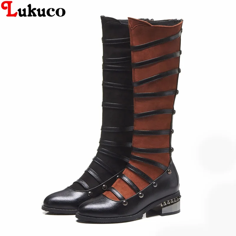 

Lukuco 2019 Knee-High Safety Boots 4.5cm Low Heel Big Size 43 44 45 46 47 48 Woman Autumn Winter Shoes Free Fast Shipping Botas