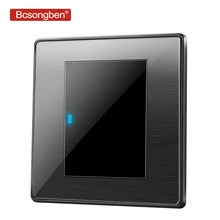 Bcsongben стандартный переключатель, кнопочный выключатель света, настенный, черный, нержавеющая сталь, акрил, 1 комплект, 1 способ, переключатель переменного тока, 110-250 В, kd1-1k1