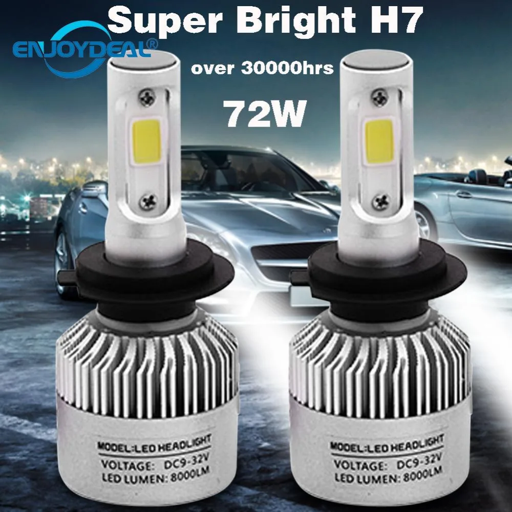 2pc Super Bright COB H7 S2 8000LM 72W LED Car Auto Headlight Fog Light