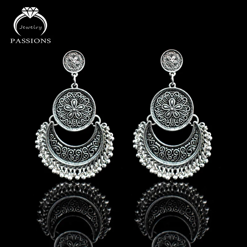 

PASSIONS Vintage Bohemian Jewelry Ethnic Earrings Maxi Brincos Lovely Tassel Retro Antique Silver Big Drop Earings For Women