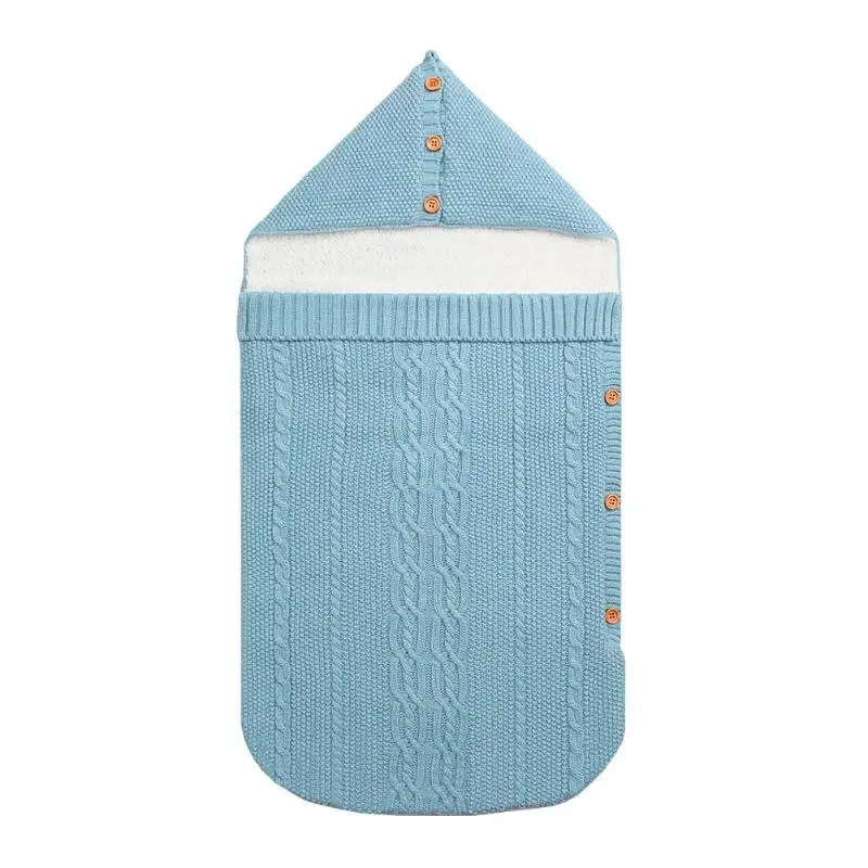 Спальный конверт для малышей Мягкий сплошного цвета с кнопками с капюшоном одеяло Милая теплая вязаная пеленка обертывание спальный мешок