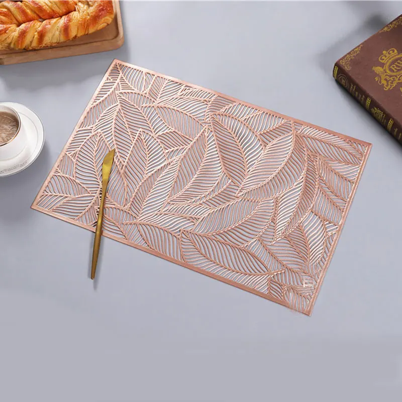 Leaf hot stamping placemat  PVC Cup Coffee Table Mats Kitchen Christmas Home Decor