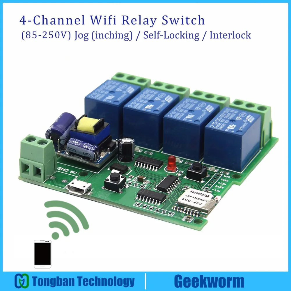 

IoT AC 55V-250V 4-Channel Wifi Switch / 3-Model 4-Relay 433Mhz / WIFI Remote Wireless Switch Universal Module Smart Home Switch