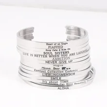 Новинка года 316L Нержавеющая сталь бар браслет с гравировкой положительный вдохновляющие цитаты Браслет-манжета мантра Браслеты для Для женщин
