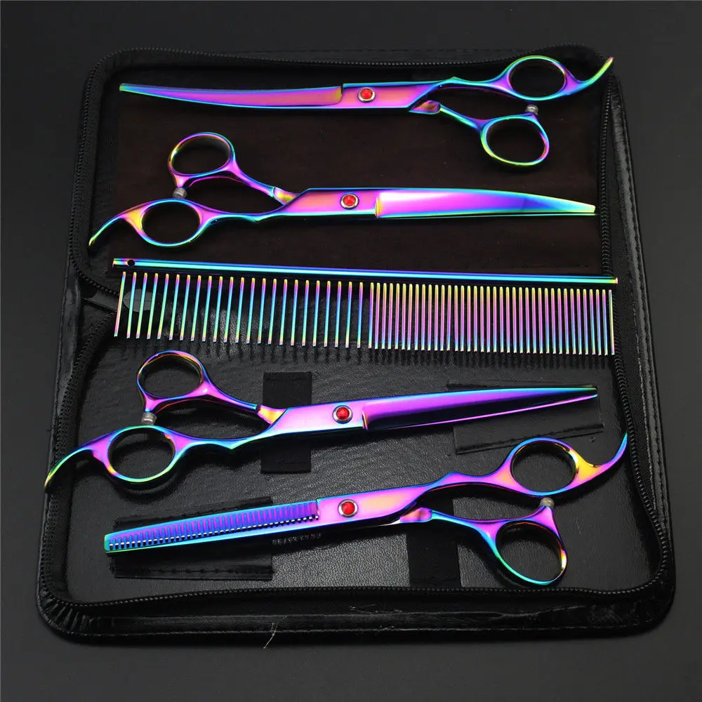 Hot 7.0 inch Pet Scissors Set Dog Grooming Shears Kit Straight Curved