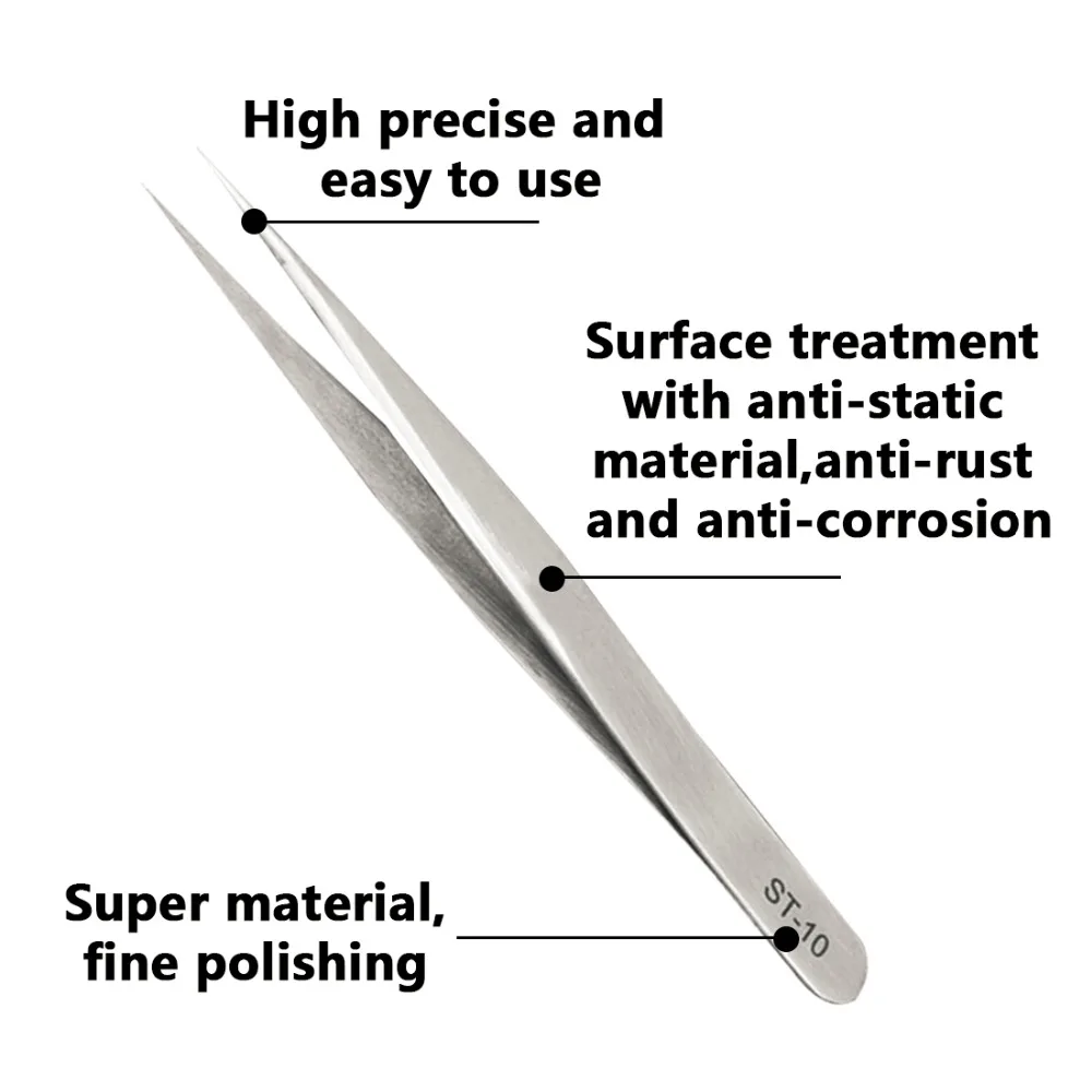 ST-10 нержавеющая сталь пинцет Электроника антистатические пинцеты набор для накладных ресниц Щипцы прецизионный инструмент для ремонта часов