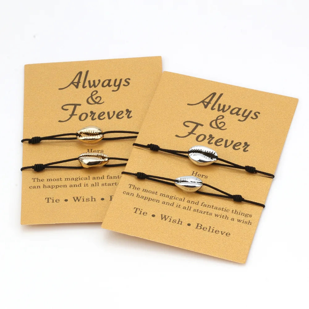 

Make a Wish Paper Card Adjustable Seashell Handmade Woven Bracelet 2 Pcs/Set Couple Bracelets Set Fashion Jewelry Gift