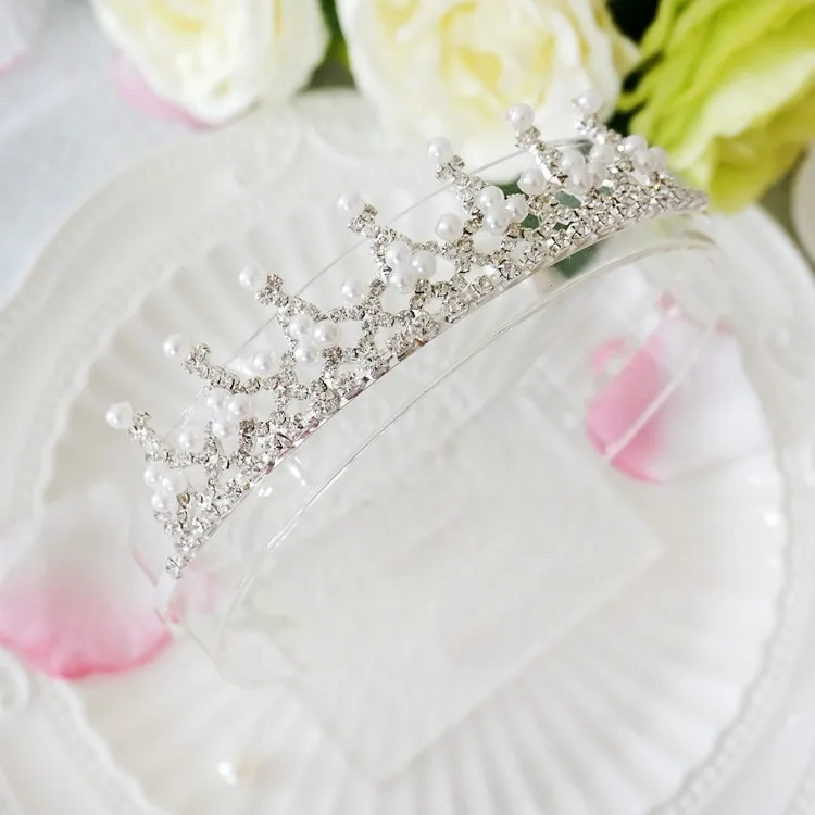 Белый искусственный жемчуг принцесса Корона Тиара цветок Девушки Тиара для волос модные свадебные украшения для волос аксессуары