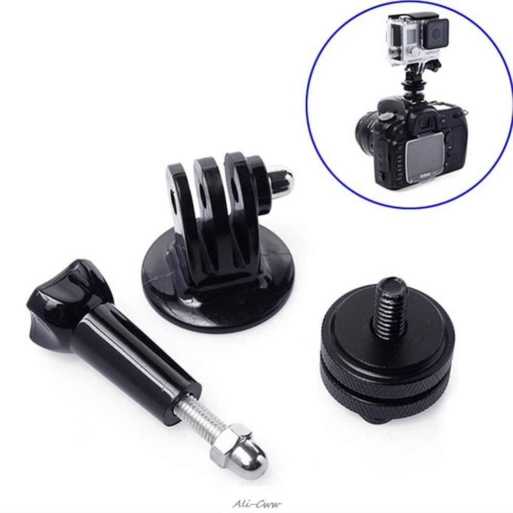 

1/4'' Hot Shoe Adaptor + Tripod Mount + Screw For GoPro Hero 2 3 3+ DSLR Cameras