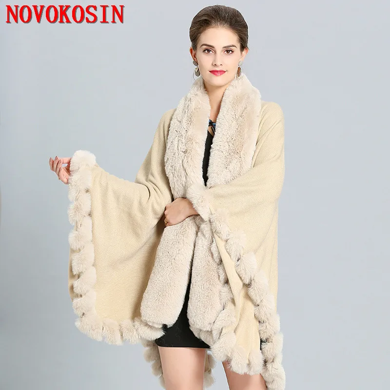 C277 2018 Women Winter Shawl Fake Fox Fur Big Long Collar