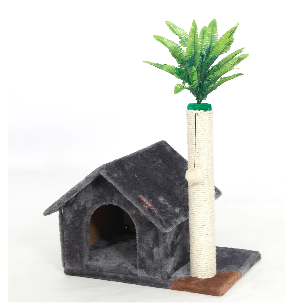 fast delivery Cat house wooden with tree Domestic Delivery Detachable Pet furniture eco- friendly bed with Roof design