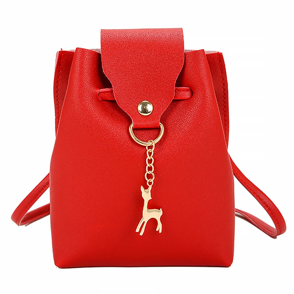 Мини-Чехол-сумка для телефона женский кулон с оленем украшения плечевая сумка-мешок элегантный дизайн PU надежные рюкзаки - Цвет: Красный