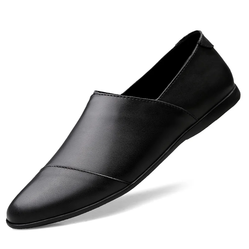 

2019 Casual Men shoes Leather Party Dress Breathable Fashion Wedding Male Fashion Loafers soft Black brown business leisure shoe