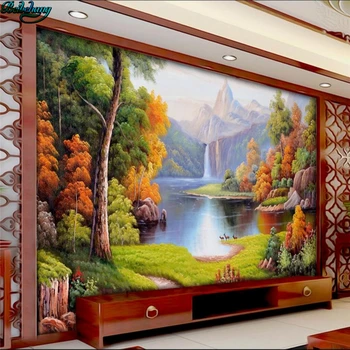 

beibehang Large Custom Wallpaper Oil Paintings High Definition Trees Landscape Waterfalls Fountain Background Walls