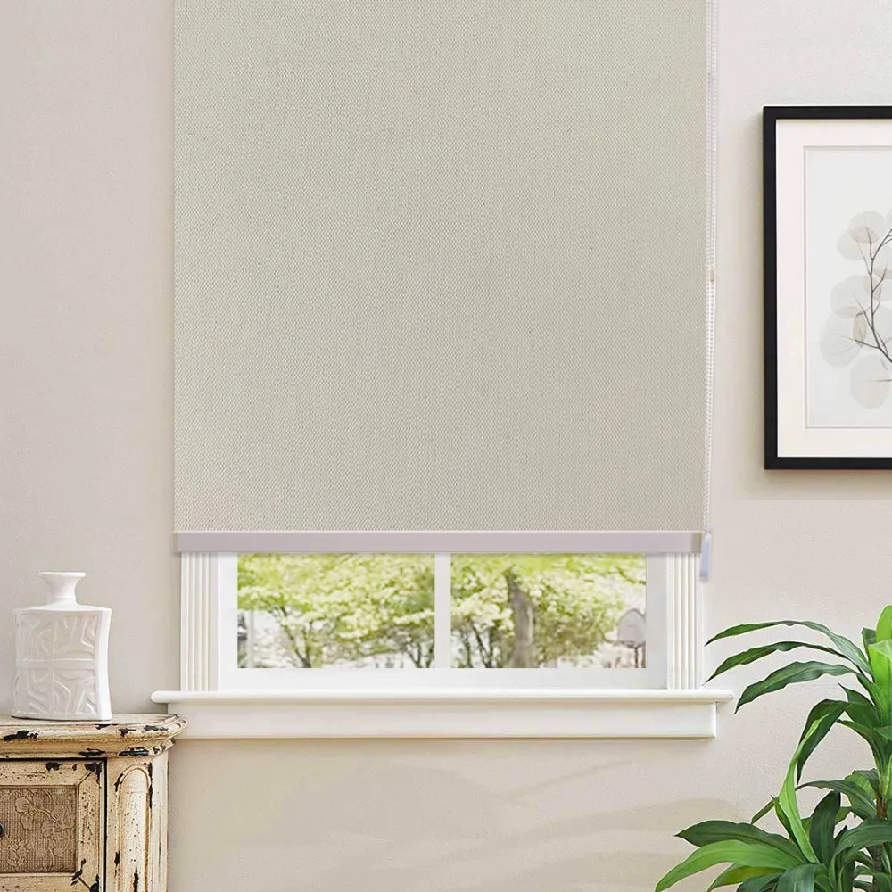 

100% Blackout Beige Home Roller Blinds Customized Blinds Waterproof Thermal Roller Shade Window Shade With Back In White