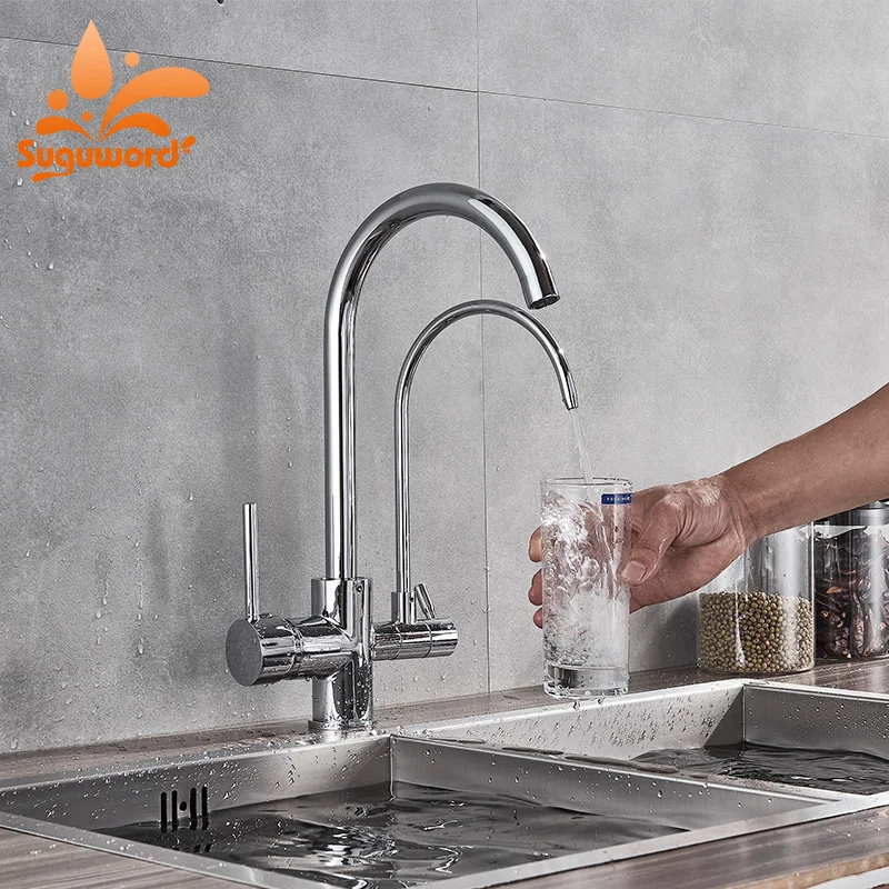 

Suguword Chrome/Black/Beige with dots Kitchen Faucet Pure Water Deck Mounted Two Handle one Hole Mixer Tap