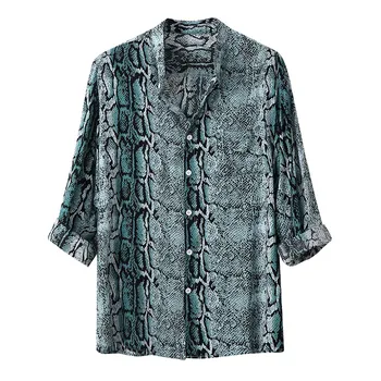 

2019 New Mens Summer Fashion Stand Collar Print Long Sleeve Shirt Top L-4XL Drop shipping High Quality