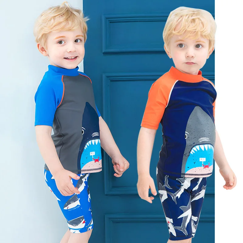 2019 Upgraded Cute Boys Swimsuit 2 Pieces Suits Shark Print Kids ...