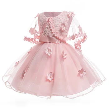 

High Quality New Design Baby Girls Fashion Clothes Breathable Lace Pink Princess Dress Kids Fashion Cute Party Dress For Xmas