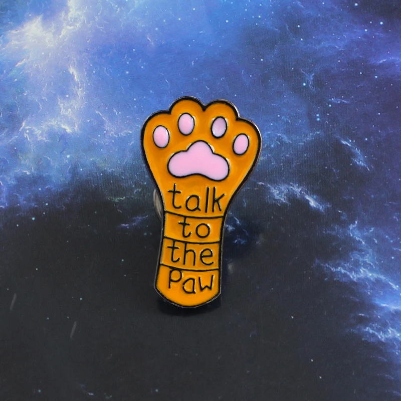 

Long Cute Cat Claw Dog Claw Brooch Talk to the Paw Orange Pet Paw Print Enamel Lapel Pin Jeans Leather Badge Kid and Friend Gift