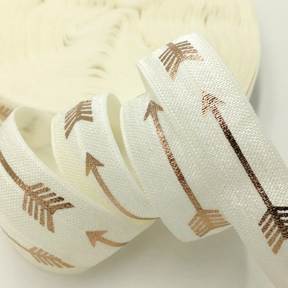 

5 Yards 5/8 Ivory Rose Gold Arrows Foil Fold Over Elastic,DIY handmade Hair accessories, sewing elastic band