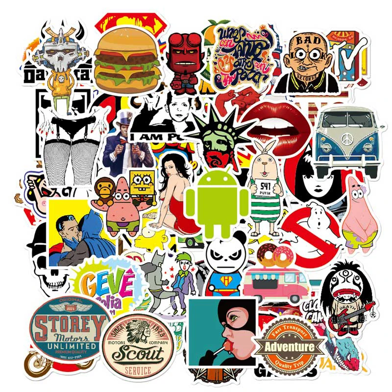 Koop Laptop Stickers Kids DIY Leuke Speelgoed Stickers op Auto Skateboard Vinyl Decals Zon Bescherming 50 stks Persoonlijkheid Graffiti Sticker