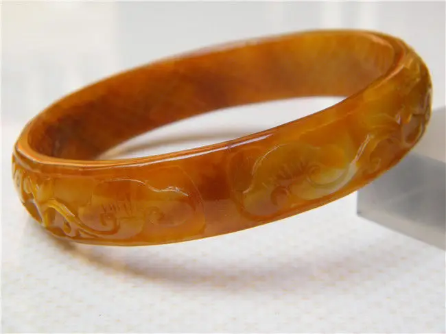 

FREE SHIPPING>>>@@ NEW Vintage Chinese Hand-carved Natural Yellow Jadeite Jade Bangle Bracelet 73mm NEW
