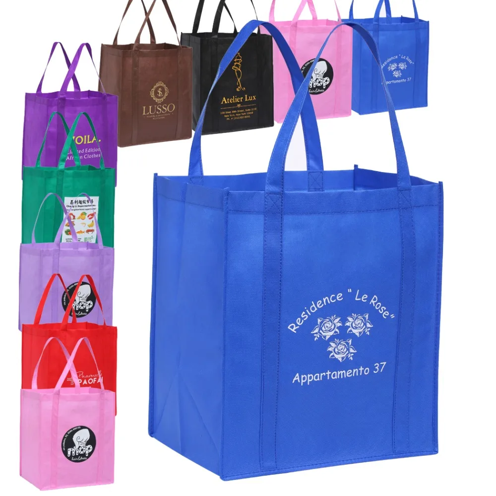 Дешевая торговля 300 шт пользовательская многоразовая сумка для продуктов хозяйственные сумки с печатным логотипом 33H* 30,5 W* 20G CM