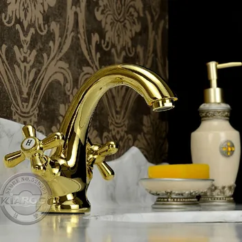 

New style claw-foot bathroom basin sink Mixer Tap.Gold Double handle bathroom basin Faucet.Single hole gold water faucetGY-887K