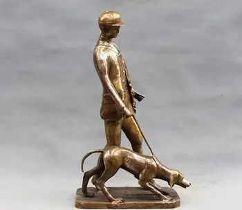 

19" Western Art Sculpture man and guide dog Bronze Deco Copper statue