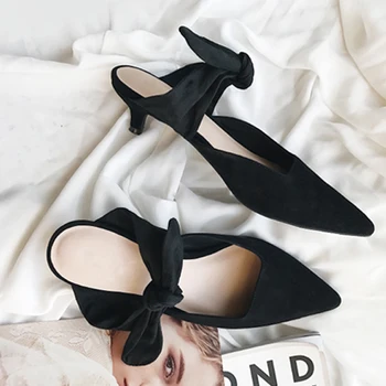 

Kmeioo Sweet Shoes Woman Pointed Toe Low Heels Knot Mule Sandals Slip-On Mule Slides Kitten Mules Women Dress Prom Pumps B
