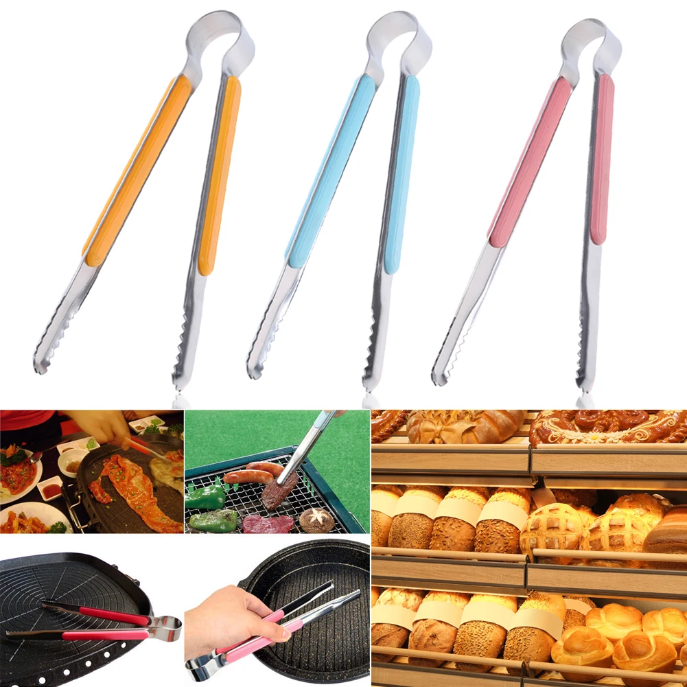 

Stainless steel Plastic BBQ Tongs Clip Salad Bread Cooking Food Serving Tongs Kitchen Tools Barbecue Grill Clip For Home Picnic
