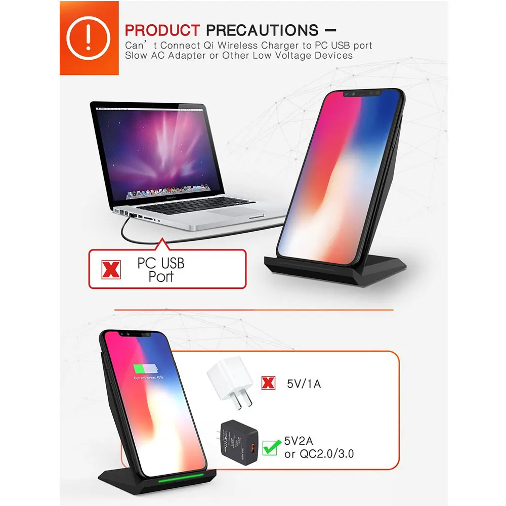 Ascromy For iPhone X Wireless Charger Qi Fast Charging Stand for Samsung Galaxy S9 Plus S8 Note 8 iPhone 8 Plus induction Charge (5)