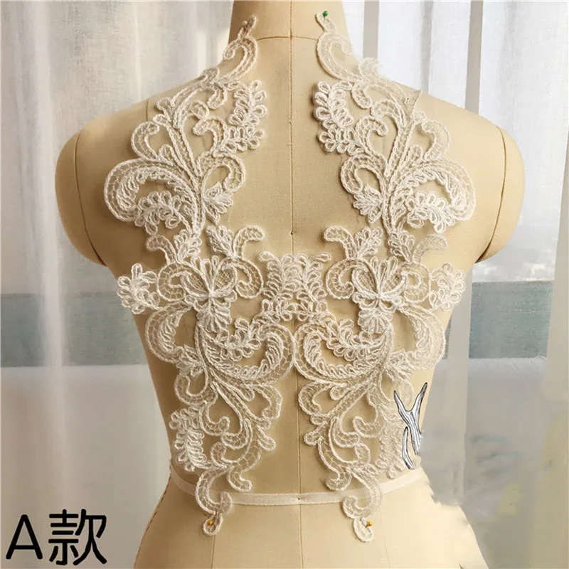 $3.06 2 Pieces Wedding Dresses Lace Applique Accessories Embroidered Lace Appliques Fabric Ivory White DIY Sewing Material