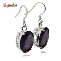 Szjinao Exquisite Fashion 100% 925 Sterling Silver Euramerican Style Women Jewelry Ancient Silver Purple Crystal Earrings