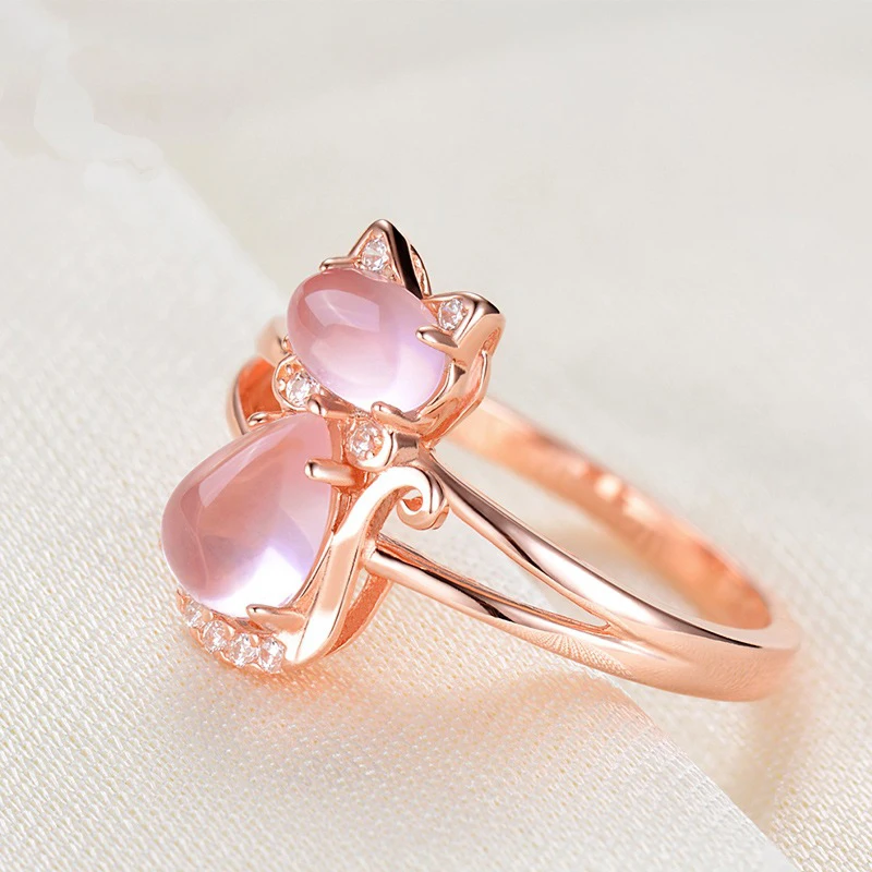 Bague Ringen Cat дизайн создан розовый кварц 925 серебряные ювелирные изделия кольца для женщин Свадебная вечеринка хорошее ювелирное изделие кольцо подарок