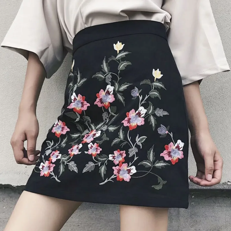 Fashion Embroidery Denim Skirt Bottom Spring Autumn Casual Zipper