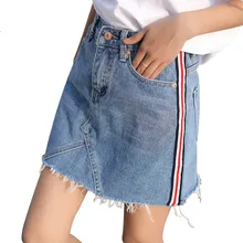 Новая модная Корейская версия кампуса, высокая талия, боковая полоса, ковбойская короткая юбка, женская половина юбки